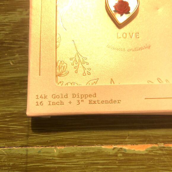 Target Love Blooms Endlessly 14K Gold Dipped Heart Necklace with Red Rose 16” - Picture 3 of 4